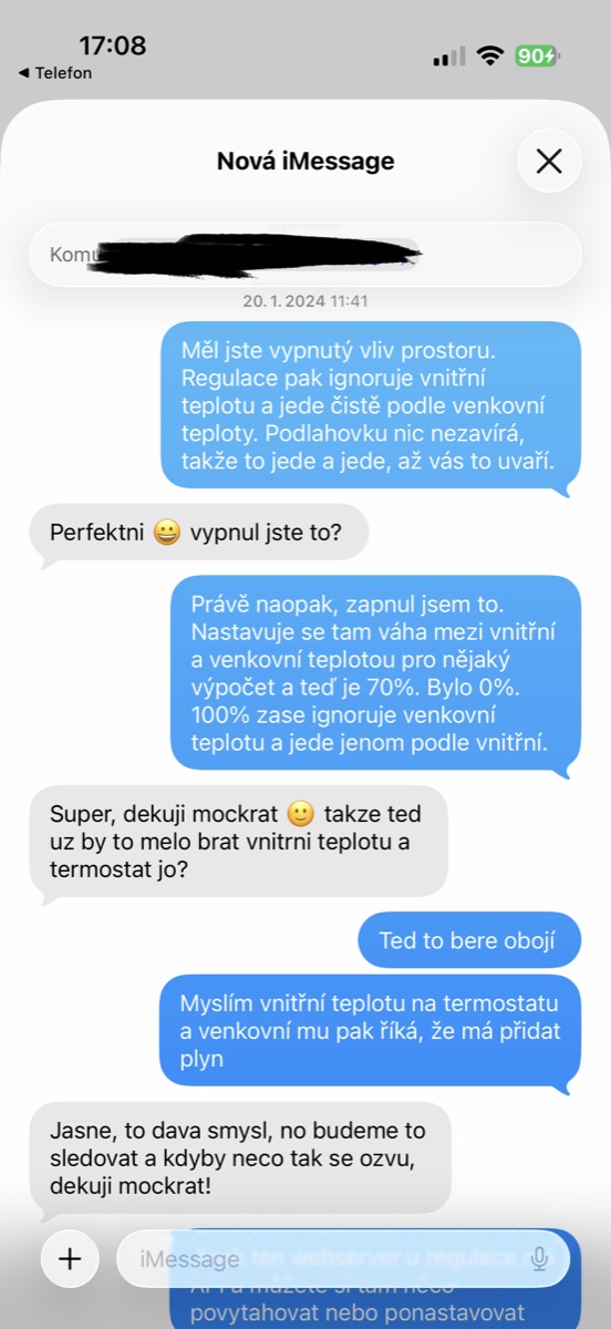 Komunikace se zákazníkem přes iMessage – sobota dopoledne